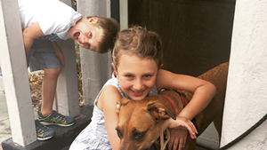 The Novak kids with their doggie cousin, Beeker