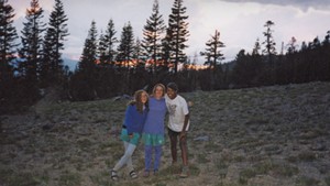 Alison (center) in her long underwear, Umbros and Tevas, with best friend, Lexy (left), and new friend, Carla, on the California Adventure, July 1991