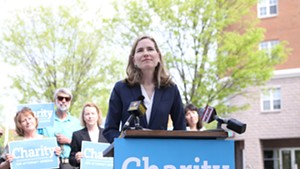 Charity Clark at a press conference in June announcing her candidacy