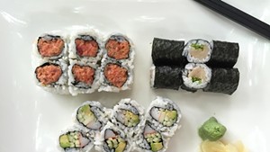 Asian Gourmet's no-frills sushi combo: spicy tuna, yellowtail-and-scallion, California roll