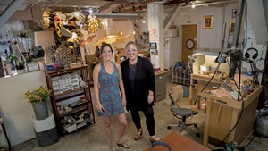 Marie-Jos&eacute;e Lamarche (left) and Connie Coleman in their workshop space, which they share with Clay Mohr Lighting and Whalefall