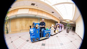 Kids take a ride on the Big Blue Express on March 19.