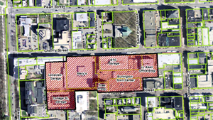 The red area depicts the downtown overlay district that would include the Burlington Town Center redevelopment.