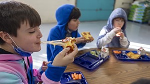 Vermont students eating school lunch