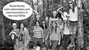 Paula Routly with cabinmates and cool counselors in the mid-1970s