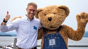 ECHO executive director Ted Lawson and Ted, the Vermont Teddy Bear mascot