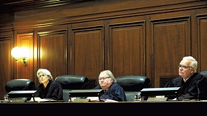 Left to right: Supreme Court Justices Beth Robinson, John Dooley and Harold Eaton Jr.