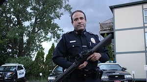 Burlington Police Chief Brandon del Pozo with the AR-15
