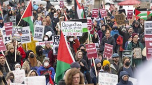 Participants at a Free Palestine rally in Montpelier on Saturday