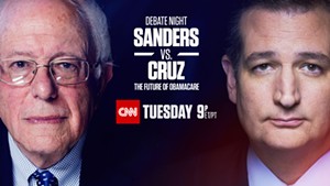Advertisement for Sen. Bernie Sanders' and Sen. Ted Cruz's CNN debate