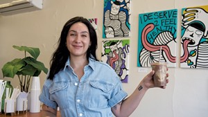 Vermont Juice Company owner Jehan Dolbashian with a tahini mocha smoothie