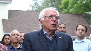 Sen. Bernie Sanders speaking outside his Burlington home in August 2016.