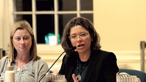 Katherine Schad (left) and Mayor Emma Mulvaney-Stanak