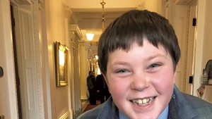 Good Citizen-aged Graham, 11, at the Vermont Statehouse in 2017