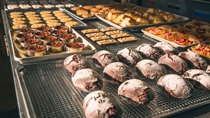 Dark chocolate sourdough (front) and assorted bake shop treats