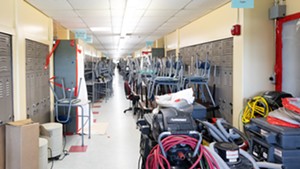 A hallway in Wing B of North Country Union High School during PCB testing