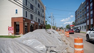 The southbound lane of Main Street in Winooski, closed until November