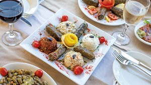 Large mezze platter at Kismet Mediterranean Grill in Burlington