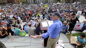 Congressman Peter Welch (D-Vt.) speaking to the crowd at the climate rally