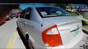Burlington Police pursed a robbery suspect as he drove this silver car Saturday.