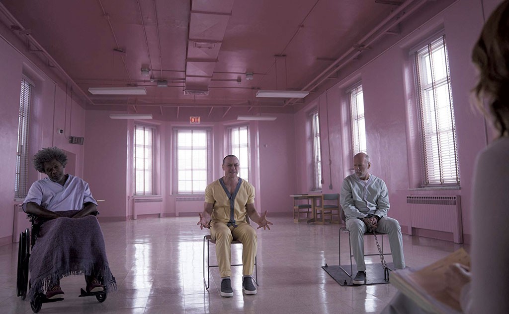 PINK PERSUASION Convincing three mental patients they don’t have superpowers proves harder than expected in Shyamalan’s comic-book tribute.