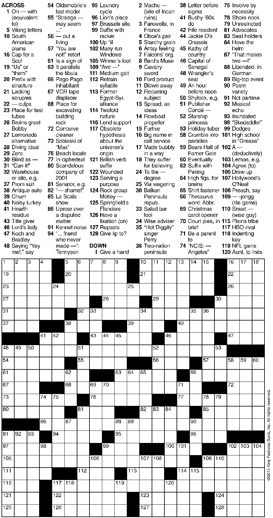 Crossword (8/26/15) Crossword Seven Days Vermont s Independent Voice