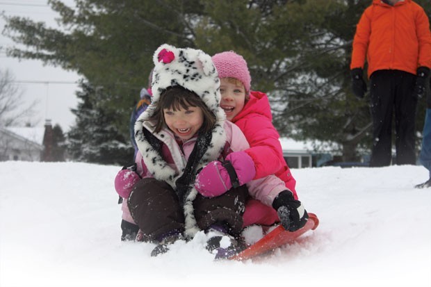 Manya Graczyk-Picard and Riley Austin sled Cascade Park in Essex