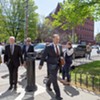 Bill Stenger, left, arriving at federal court with attorney Brooks McArthur