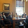 Saunders answering questions in the Senate Education Committee
