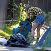 A person encamped on Buell Street outside the First Congregational Church of Burlington