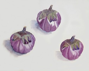 COURTESY OF JULIAN SCOTT MEMORIAL GALLERY - "Eggplants," watercolor and pencil by Binta Colley