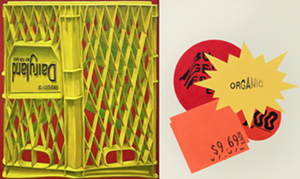 COURTESY OF HEXUM GALLERY - "Dairyland (Yellow on Red)" by Jack Kenna and "99% Organic" by Miles Shelton