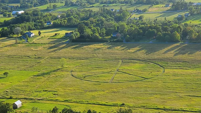Image: WTF: Who Mowed a Giant Peace Sign in a Field Next to Mount Philo?